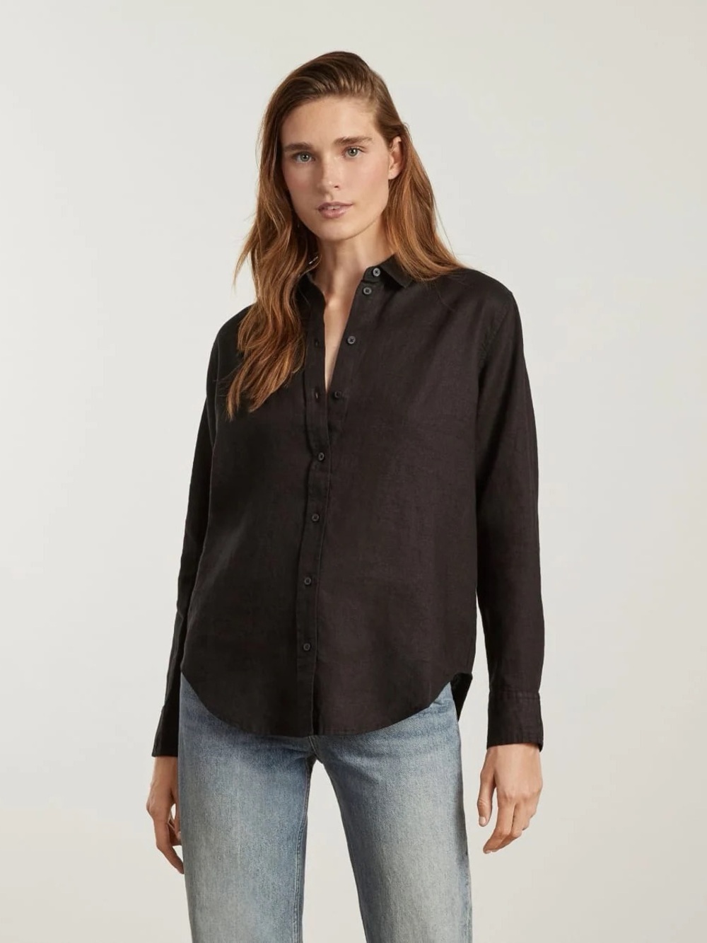 Everlane The Relaxed Shirt in Linen Button Down Shirt in Black Like New